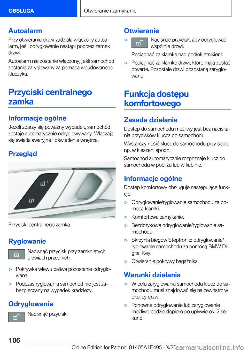 BMW M3 2021  Instrukcja obsługi (in Polish) �A�u�t�o�a�l�a�r�m�P�r�z�y��o�t�w�i�e�r�a�n�i�u��d�r�z�w�i��z�a�d�z�i�a�ł�a��w�ł�