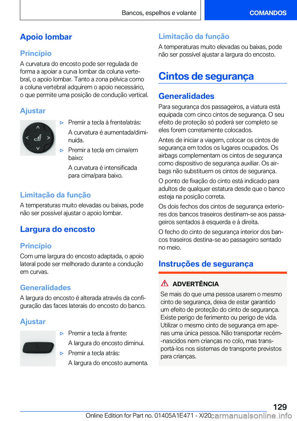 BMW M3 2021  Manual do condutor (in Portuguese) �A�p�o�i�o��l�o�m�b�a�r�P�r�i�n�c�