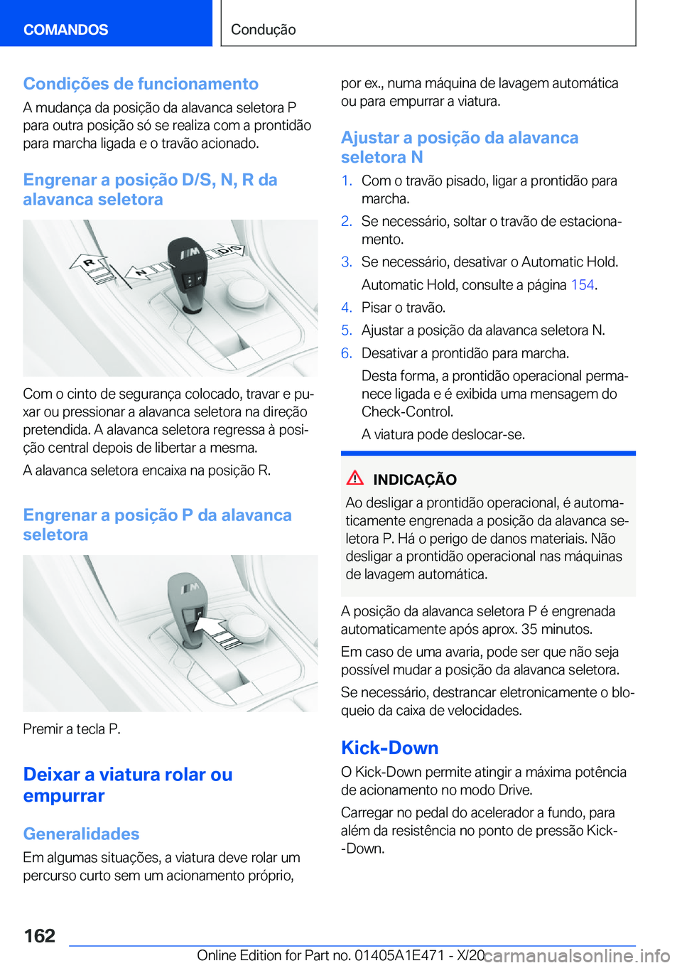 BMW M3 2021  Manual do condutor (in Portuguese) �C�o�n�d�i�