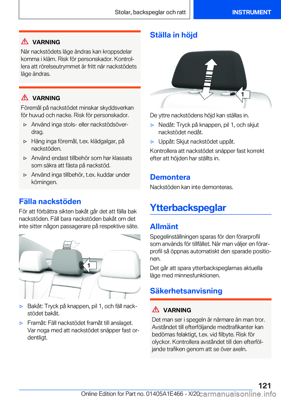 BMW M3 2021  InstruktionsbÖcker (in Swedish) �V�A�R�N�I�N�G
�N�ä�r��n�a�c�k�s�t�