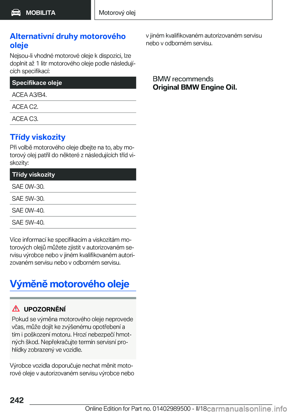 BMW M3 2018  Návod na použití (in Czech) �A�l�t�e�r�n�a�t�i�v�n�