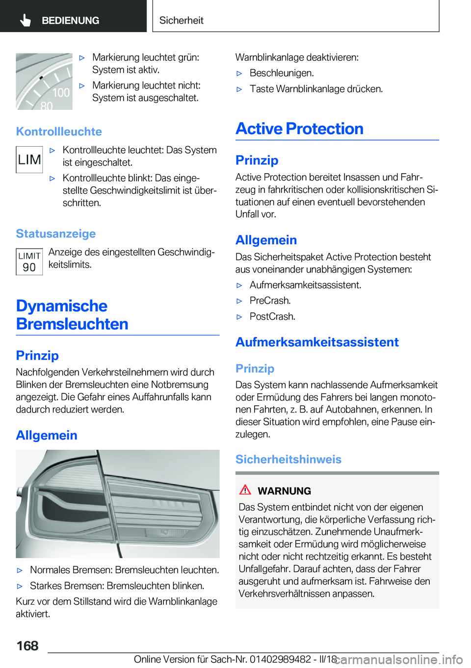 BMW M3 2018  Betriebsanleitungen (in German) 'x�M�a�r�k�i�e�r�u�n�g� �l�e�u�c�h�t�e�t� �g�r�