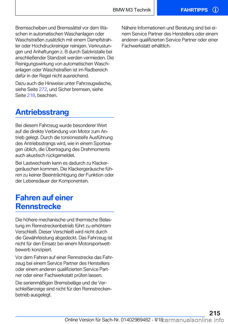 BMW M3 2018  Betriebsanleitungen (in German) �B�r�e�m�s�s�c�h�e�i�b�e�n� �u�n�d� �B�r�e�m�s�s�