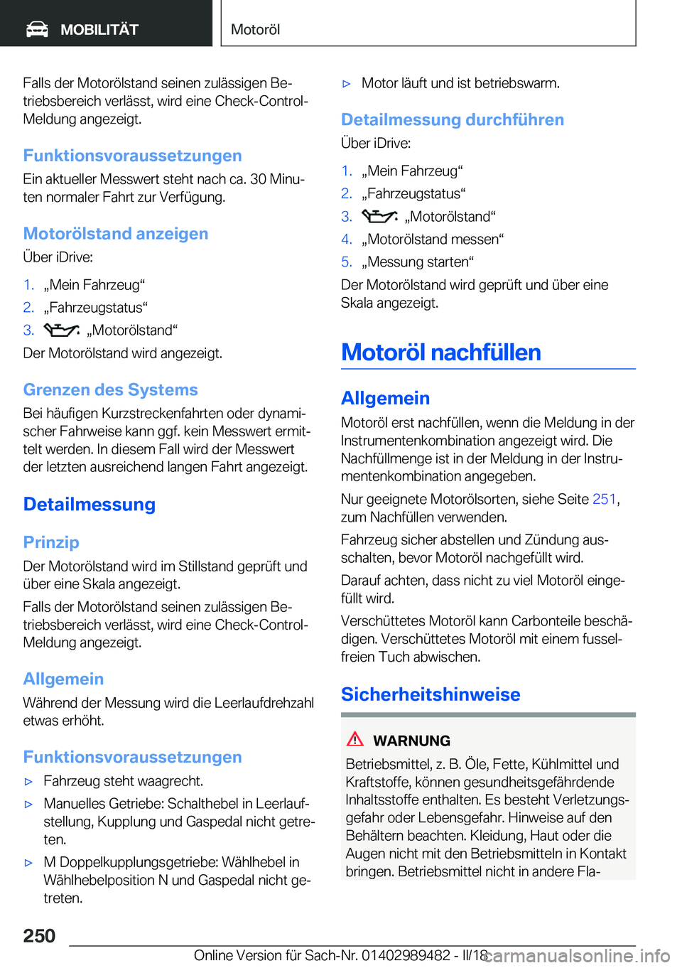 BMW M3 2018  Betriebsanleitungen (in German) �F�a�l�l�s� �d�e�r� �M�o�t�o�r�