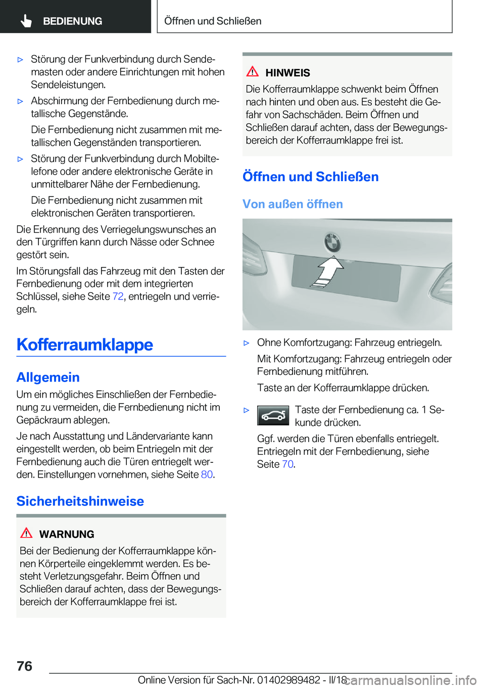 BMW M3 2018  Betriebsanleitungen (in German) 'x�S�t�
