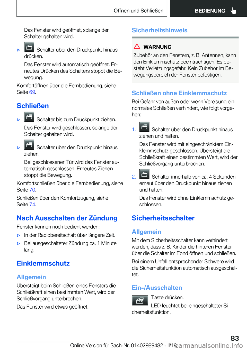 BMW M3 2018  Betriebsanleitungen (in German) �D�a�s� �F�e�n�s�t�e�r� �w�i�r�d� �g�e�