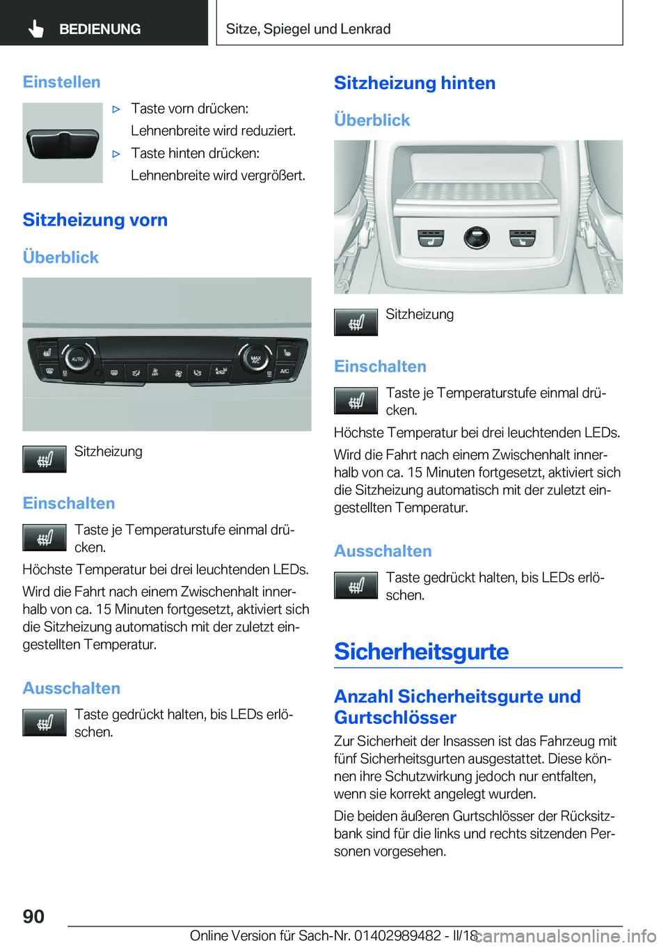 BMW M3 2018  Betriebsanleitungen (in German) �E�i�n�s�t�e�l�l�e�n'x�T�a�s�t�e� �v�o�r�n� �d�r�