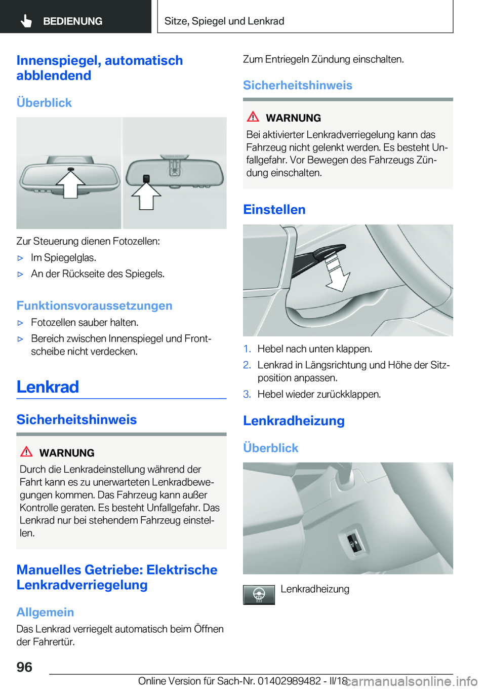 BMW M3 2018  Betriebsanleitungen (in German) �I�n�n�e�n�s�p�i�e�g�e�l�,��a�u�t�o�m�a�t�i�s�c�h
�a�b�b�l�e�n�d�e�n�d
�