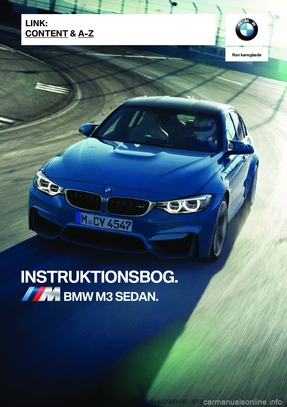 BMW M3 2018  InstruktionsbØger (in Danish) �R�e�n��k�
