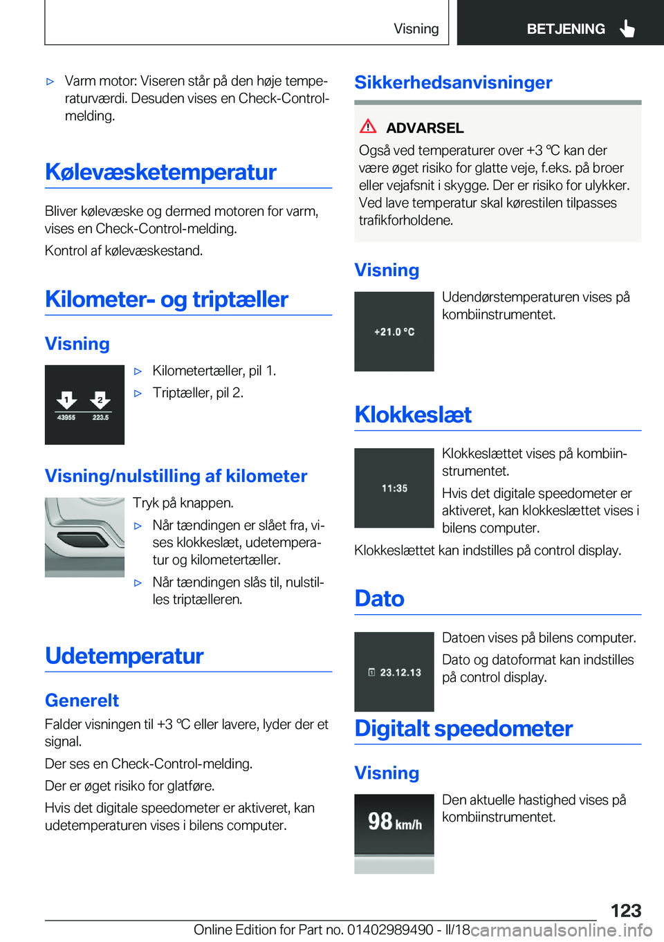 BMW M3 2018  InstruktionsbØger (in Danish) 'x�V�a�r�m� �m�o�t�o�r�:� �V�i�s�e�r�e�n� �s�t�å�r� �p�å� �d�e�n� �h�