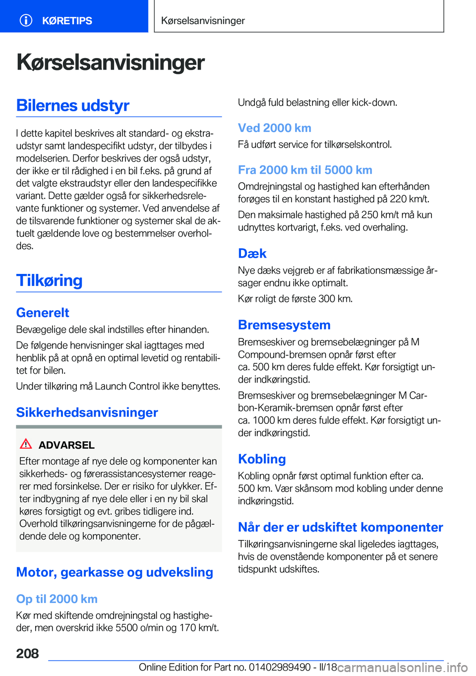 BMW M3 2018  InstruktionsbØger (in Danish) �K�
