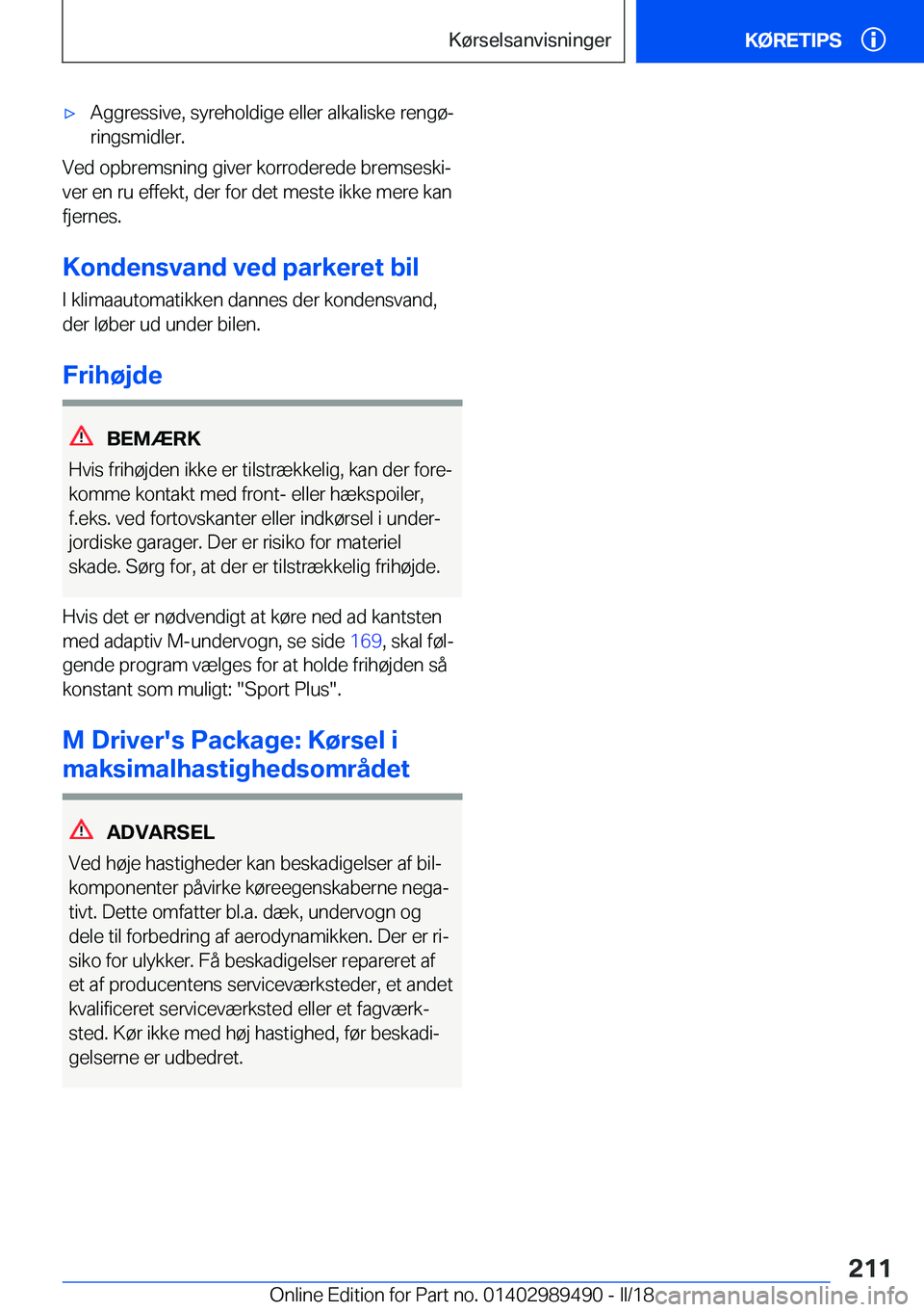BMW M3 2018  InstruktionsbØger (in Danish) 'x�A�g�g�r�e�s�s�i�v�e�,� �s�y�r�e�h�o�l�d�i�g�e� �e�l�l�e�r� �a�l�k�a�l�i�s�k�e� �r�e�n�g�