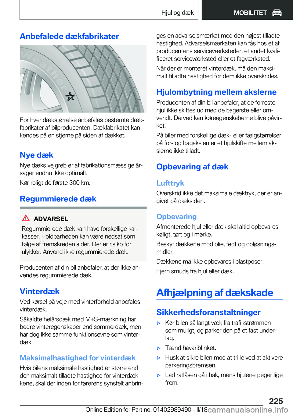 BMW M3 2018  InstruktionsbØger (in Danish) �A�n�b�e�f�a�l�e�d�e��d�æ�k�f�a�b�r�i�k�a�t�e�r
�F�o�r� �h�v�e�r� �d�æ�k�s�t�