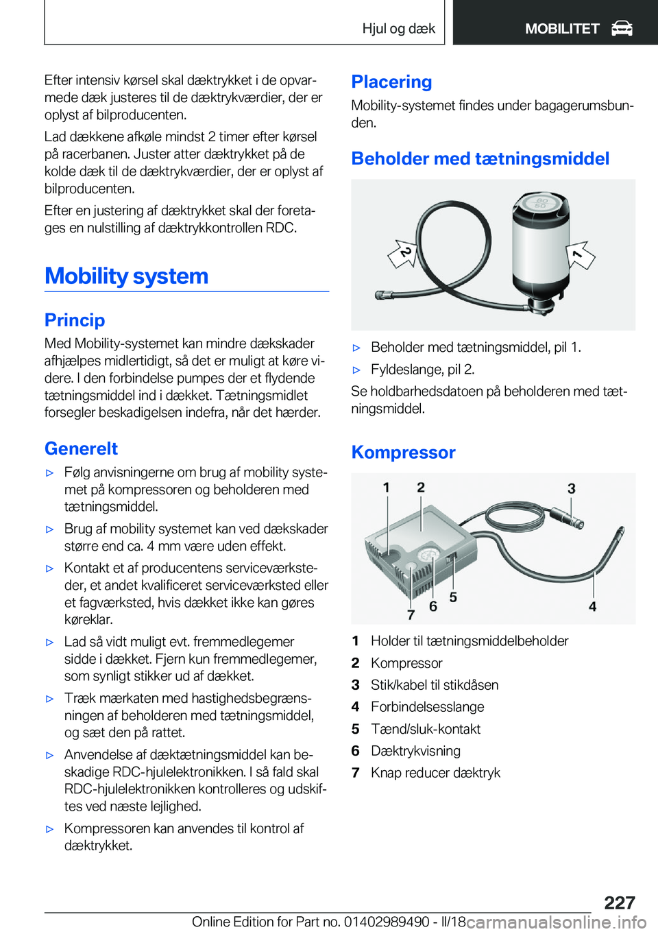 BMW M3 2018  InstruktionsbØger (in Danish) �E�f�t�e�r� �i�n�t�e�n�s�i�v� �k�