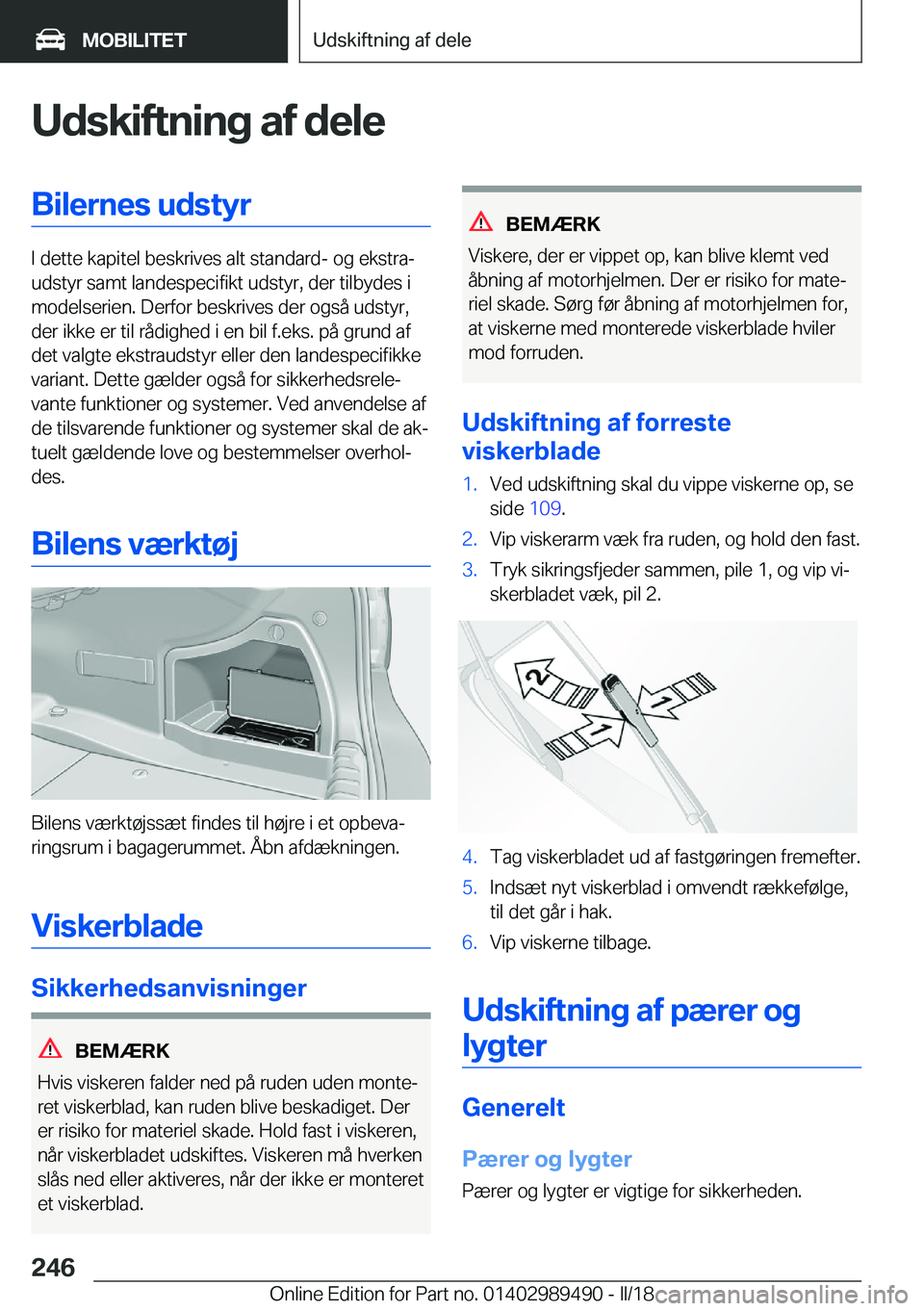 BMW M3 2018  InstruktionsbØger (in Danish) �U�d�s�k�i�f�t�n�i�n�g��a�f��d�e�l�e�B�i�l�e�r�n�e�s��u�d�s�t�y�r
�I� �d�e�t�t�e� �k�a�p�i�t�e�l� �b�e�s�k�r�i�v�e�s� �a�l�t� �s�t�a�n�d�a�r�d�-� �o�g� �e�k�s�t�r�aj
�u�d�s�t�y�r� �s�a�m�t� �l�a�n