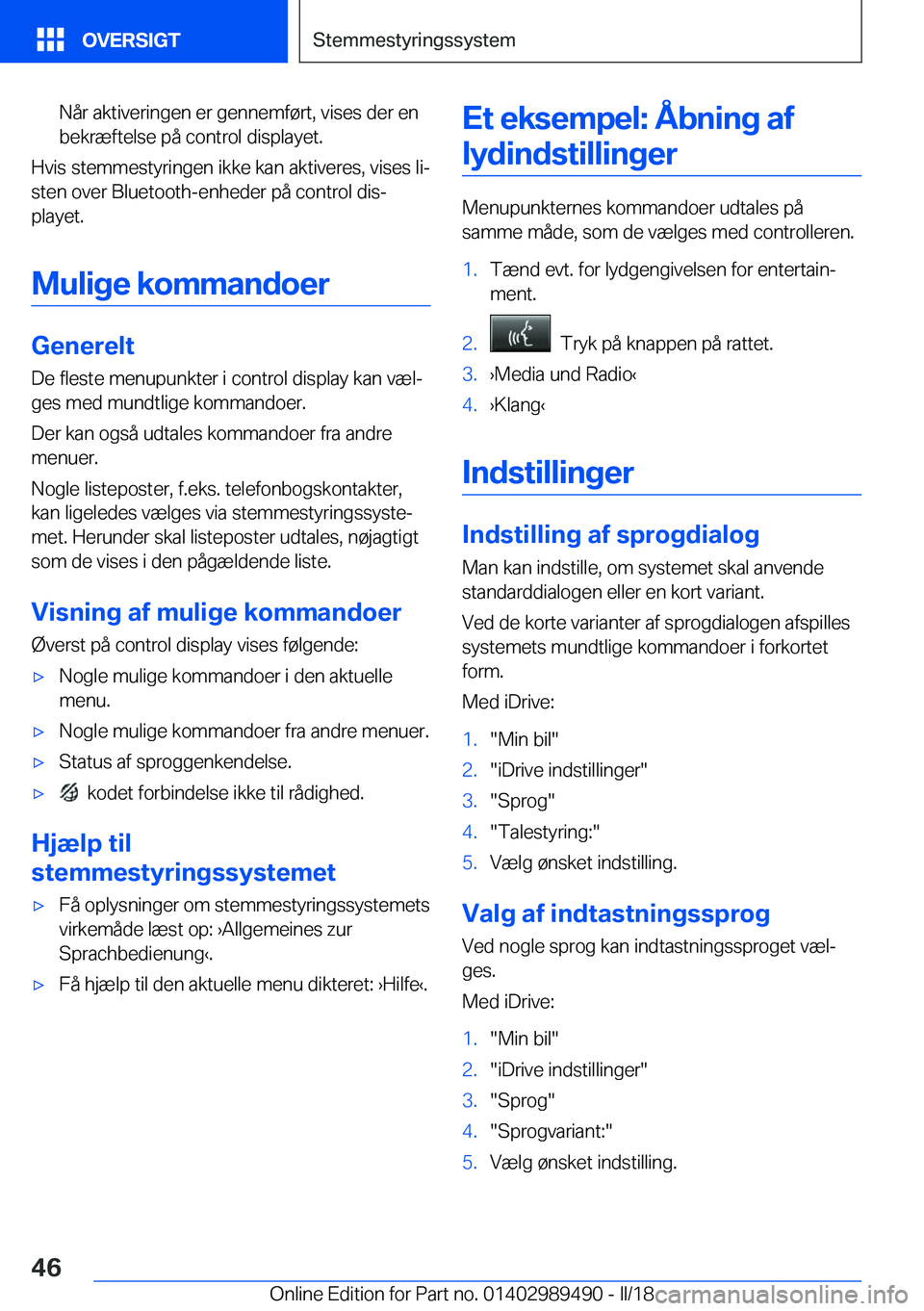 BMW M3 2018  InstruktionsbØger (in Danish) �N�å�r� �a�k�t�i�v�e�r�i�n�g�e�n� �e�r� �g�e�n�n�e�m�f�