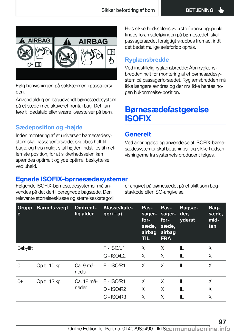 BMW M3 2018  InstruktionsbØger (in Danish) �F�