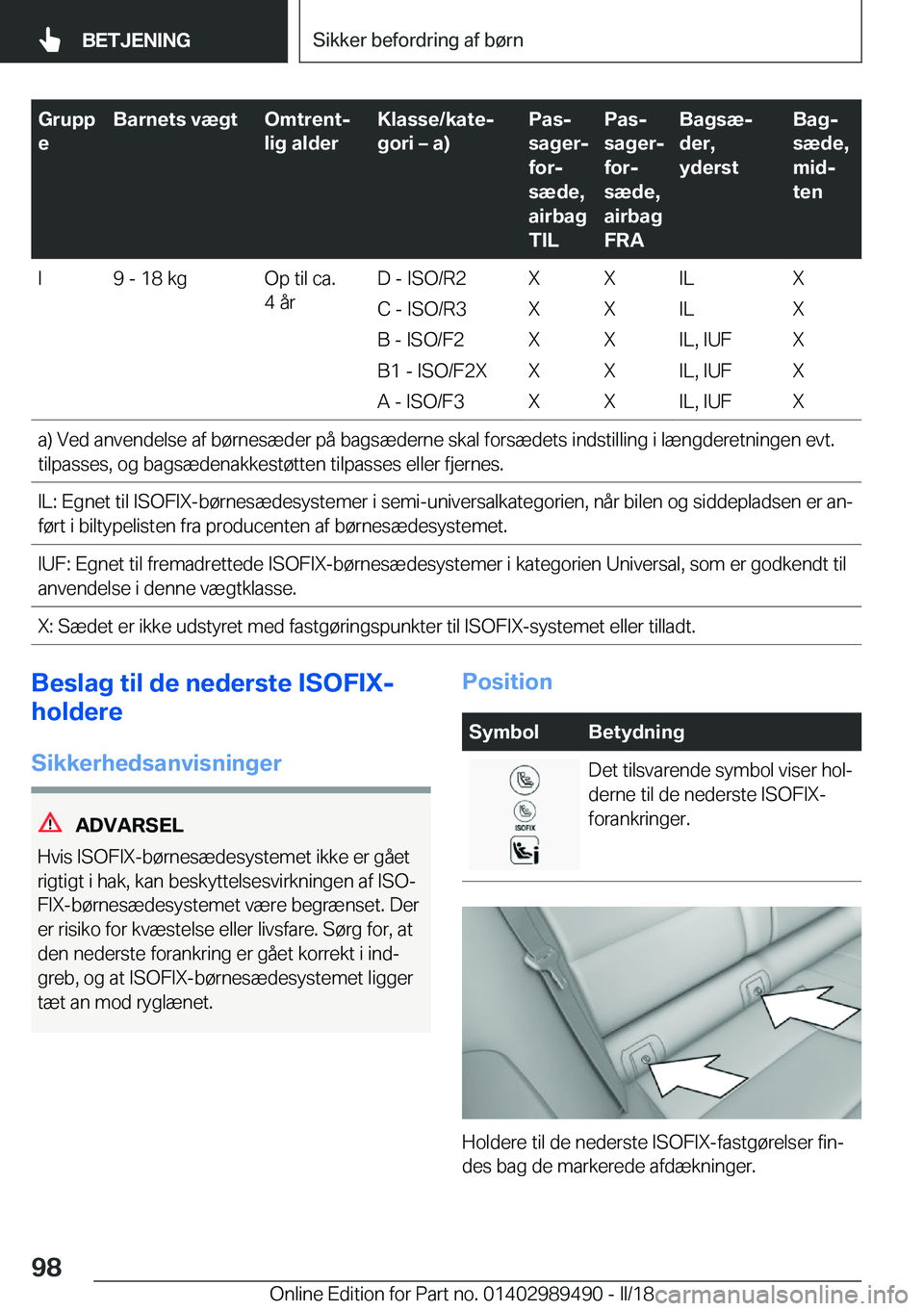 BMW M3 2018  InstruktionsbØger (in Danish) �G�r�u�p�p
�e�B�a�r�n�e�t�s��v�æ�g�t�O�m�t�r�e�n�tj
�l�i�g��a�l�d�e�r�K�l�a�s�s�e�/�k�a�t�ej
�g�o�r�i�m��a�
�P�a�sj
�s�a�g�e�rj
�f�o�rj
�s�æ�d�e�,
�a�i�r�b�a�g
�T�I�L�P�a�sj
�s�a�g�e�rj
