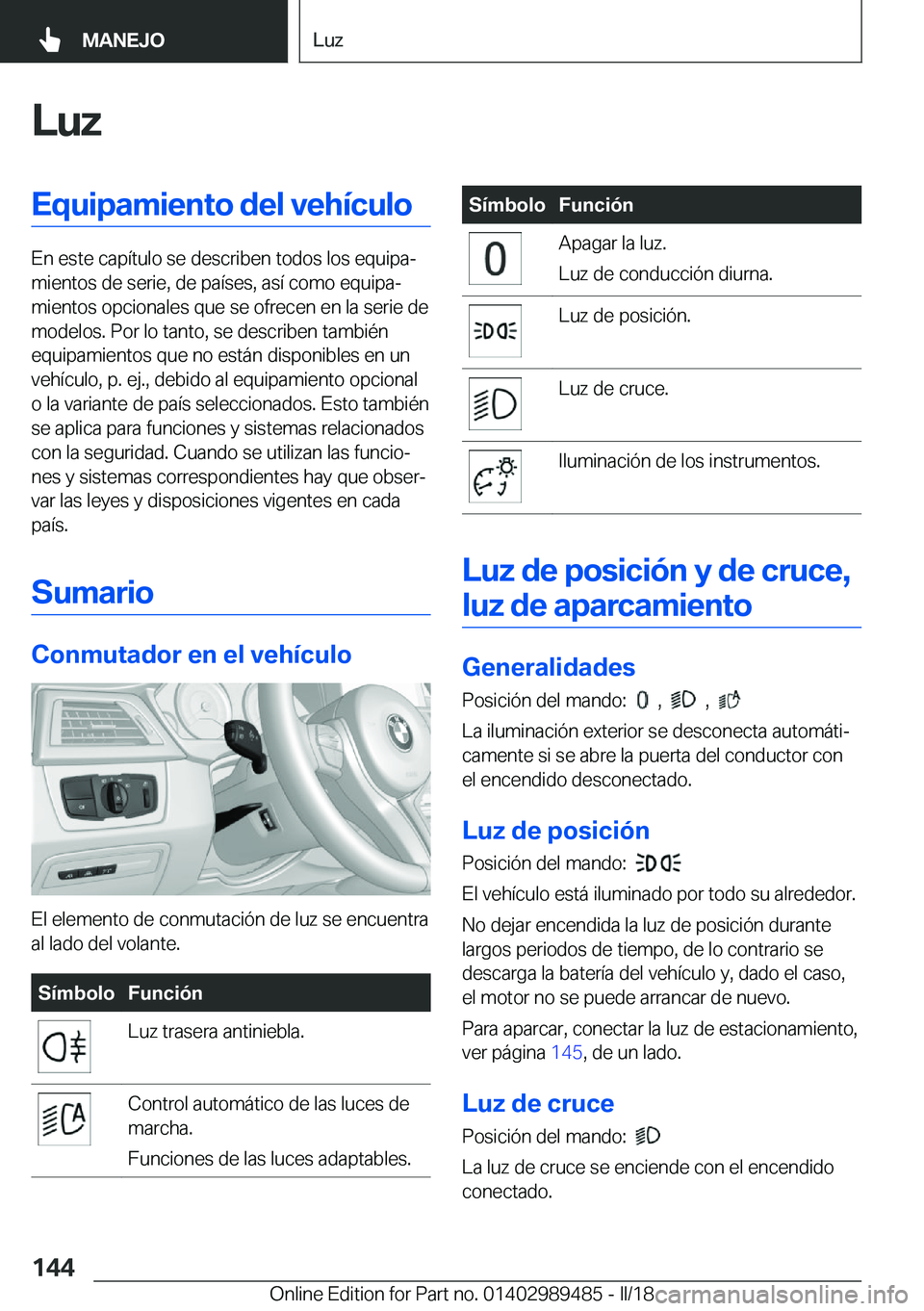 BMW M3 2018  Manuales de Empleo (in Spanish) �L�u�z�E�q�u�i�p�a�m�i�e�n�t�o��d�e�l��v�e�h�