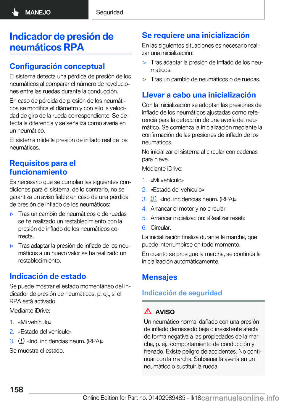 BMW M3 2018  Manuales de Empleo (in Spanish) �I�n�d�i�c�a�d�o�r��d�e��p�r�e�s�i�