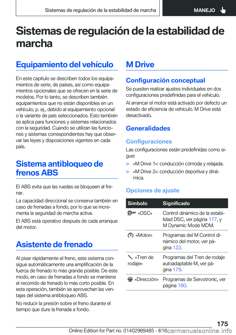 BMW M3 2018  Manuales de Empleo (in Spanish) �S�i�s�t�e�m�a�s��d�e��r�e�g�u�l�a�c�i�
