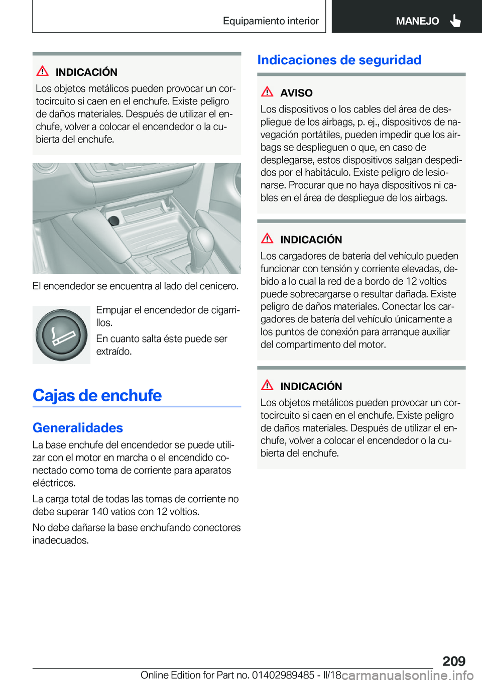 BMW M3 2018  Manuales de Empleo (in Spanish) �I�N�D�I�C�A�C�I�