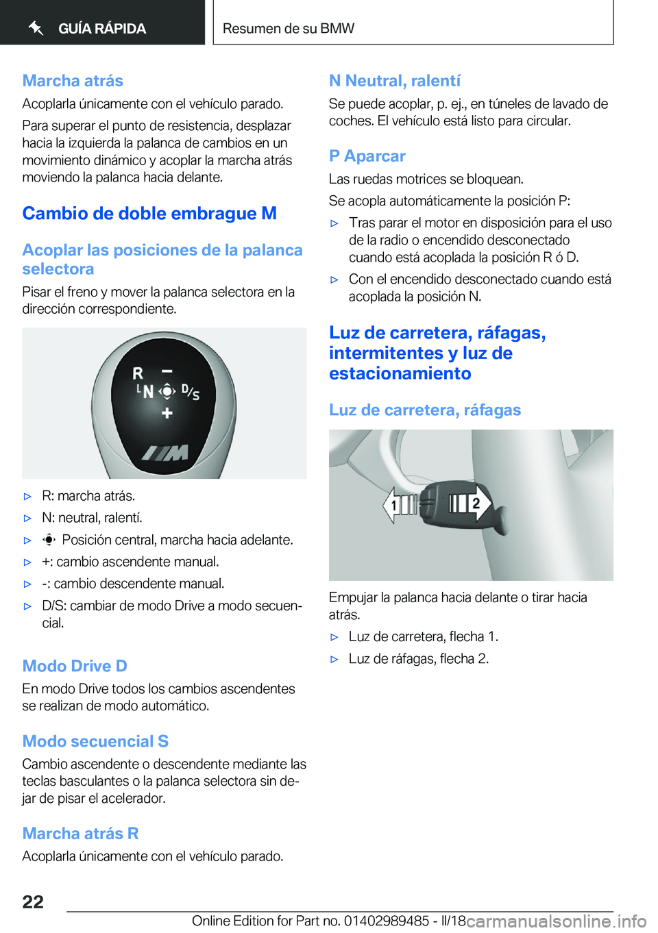 BMW M3 2018  Manuales de Empleo (in Spanish) �M�a�r�c�h�a��a�t�r�