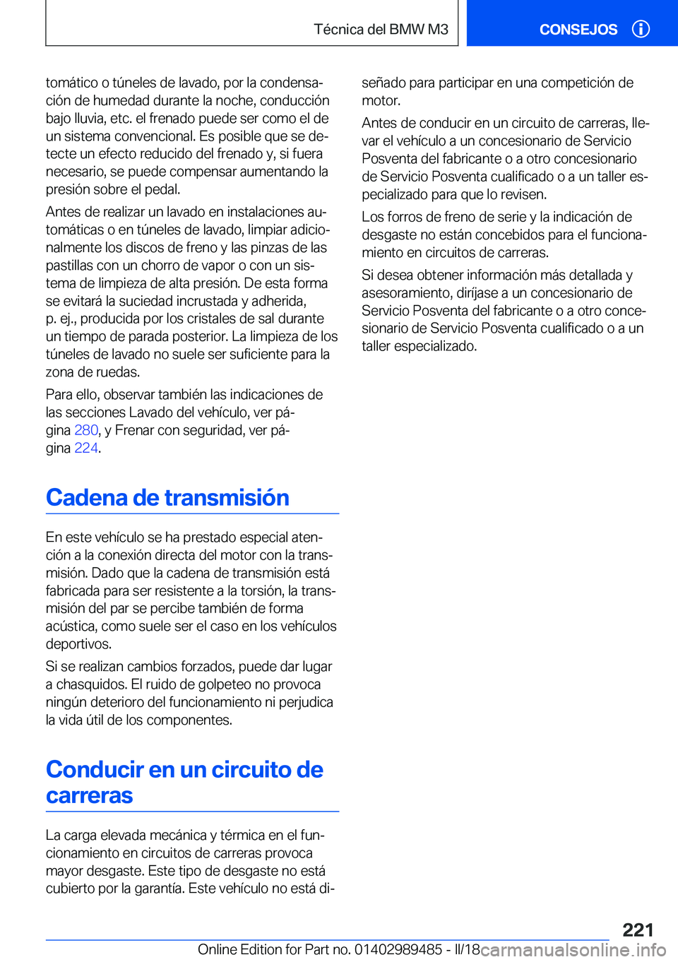 BMW M3 2018  Manuales de Empleo (in Spanish) �t�o�m�