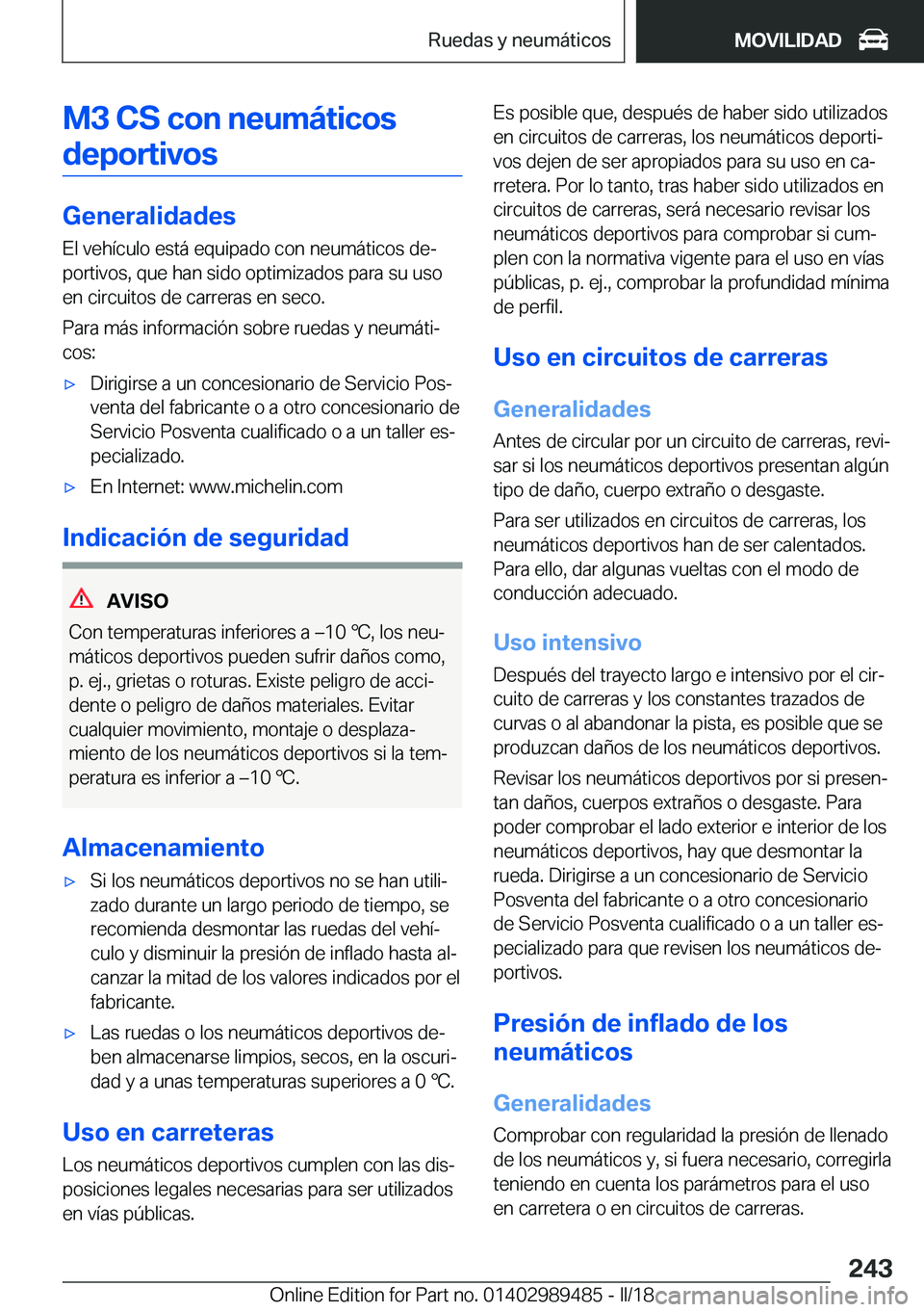 BMW M3 2018  Manuales de Empleo (in Spanish) �M�3��C�S��c�o�n��n�e�u�m�