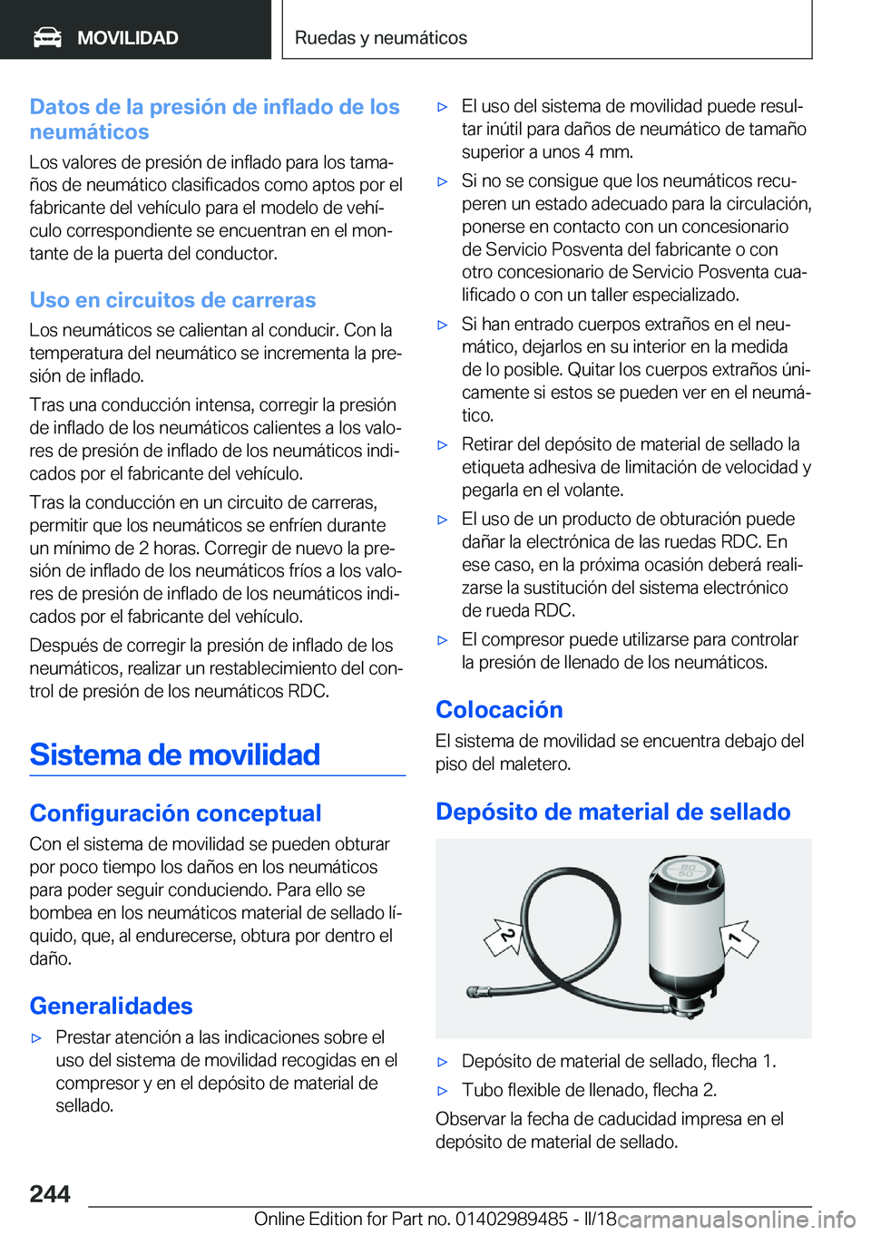 BMW M3 2018  Manuales de Empleo (in Spanish) �D�a�t�o�s��d�e��l�a��p�r�e�s�i�