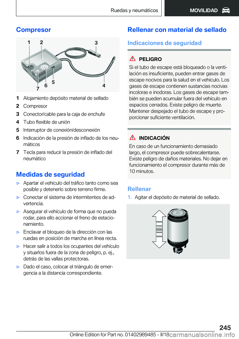 BMW M3 2018  Manuales de Empleo (in Spanish) �C�o�m�p�r�e�s�o�r�1�A�l�o�j�a�m�i�e�n�t�o� �d�e�p�