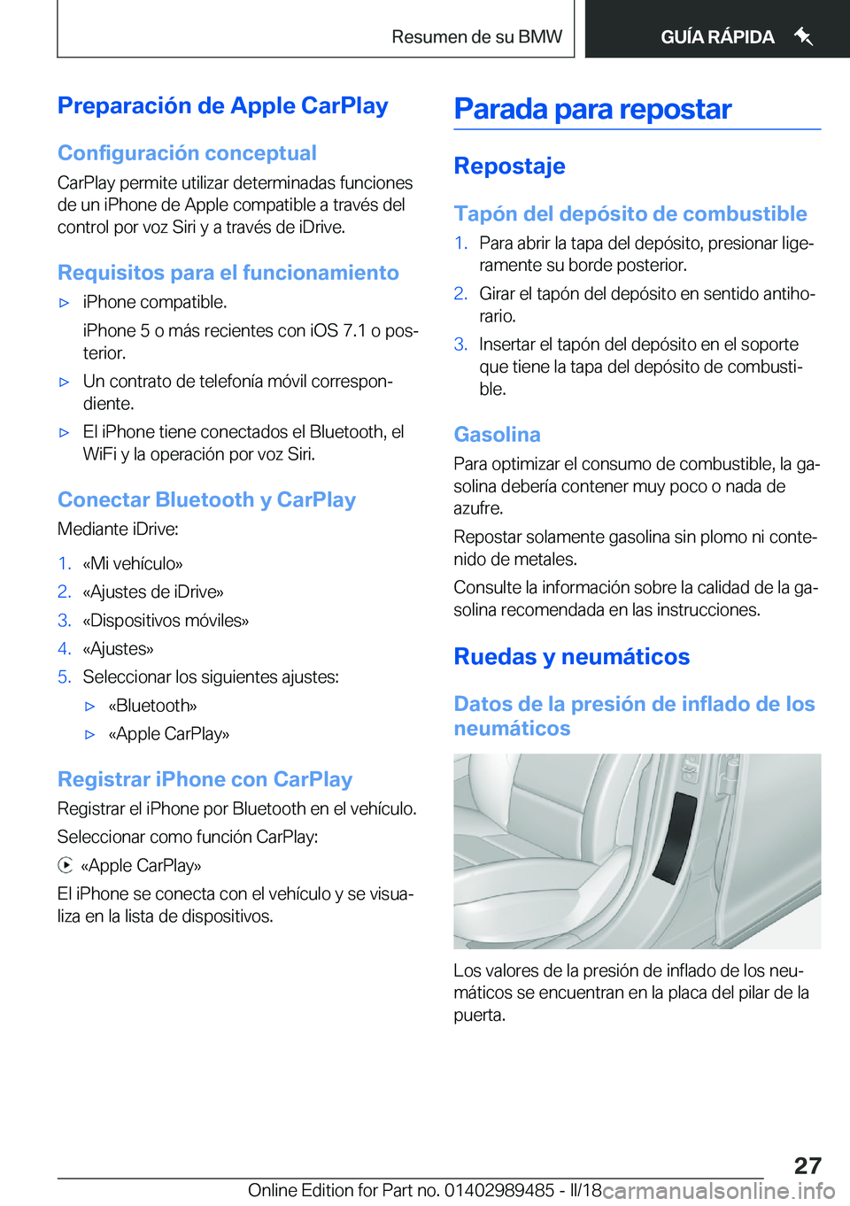BMW M3 2018  Manuales de Empleo (in Spanish) �P�r�e�p�a�r�a�c�i�