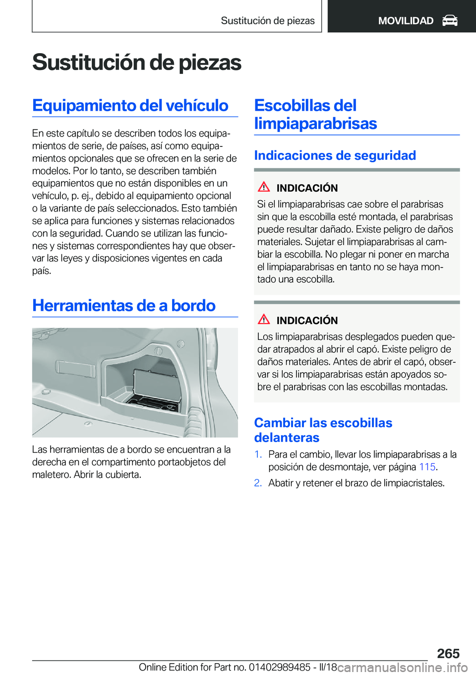 BMW M3 2018  Manuales de Empleo (in Spanish) �S�u�s�t�i�t�u�c�i�