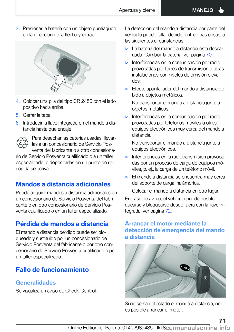 BMW M3 2018  Manuales de Empleo (in Spanish) �3�.�P�r�e�s�i�o�n�a�r� �l�a� �b�a�t�e�r�