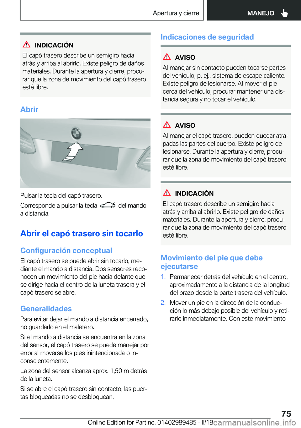 BMW M3 2018  Manuales de Empleo (in Spanish) �I�N�D�I�C�A�C�I�