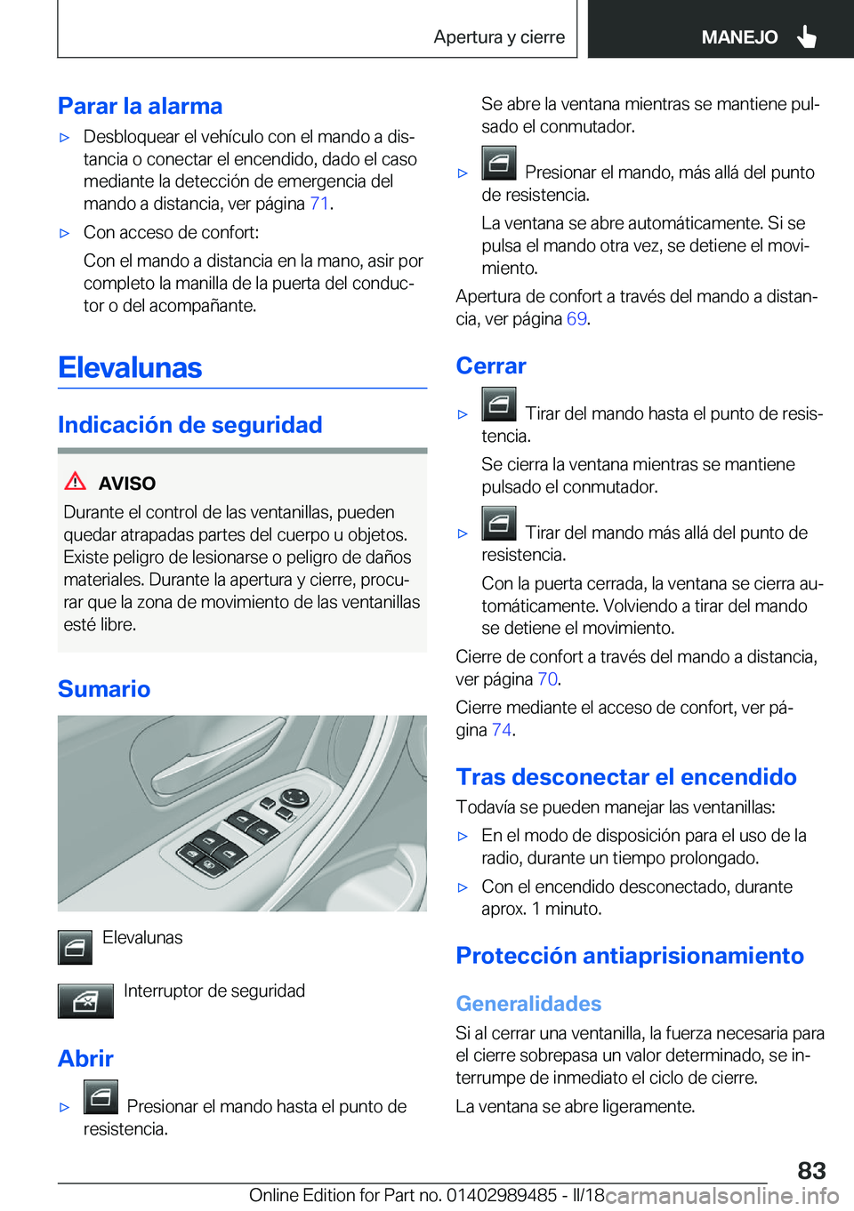BMW M3 2018  Manuales de Empleo (in Spanish) �P�a�r�a�r��l�a��a�l�a�r�m�ax�D�e�s�b�l�o�q�u�e�a�r� �e�l� �v�e�h�