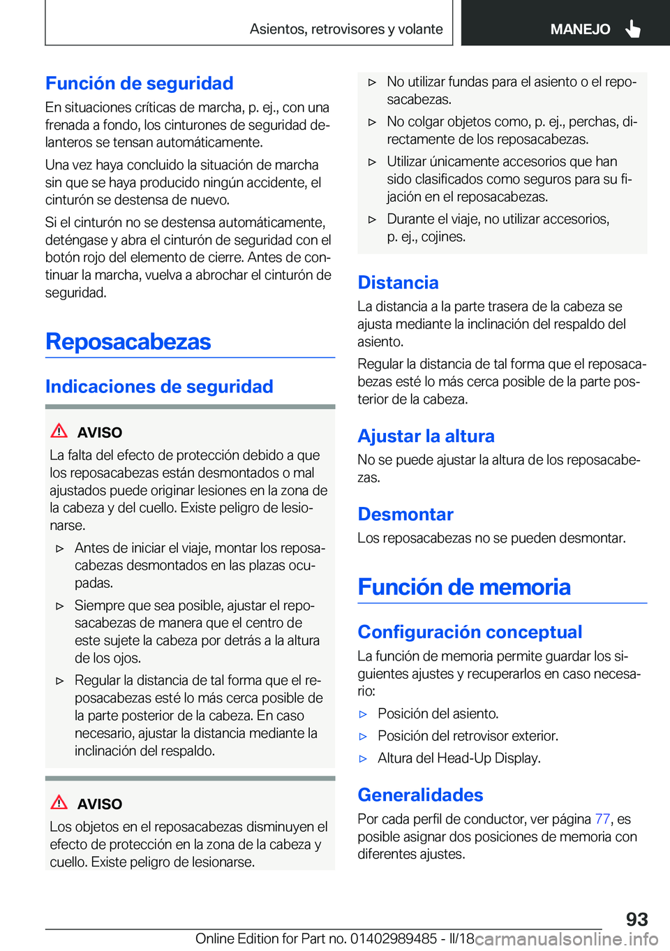 BMW M3 2018  Manuales de Empleo (in Spanish) �F�u�n�c�i�