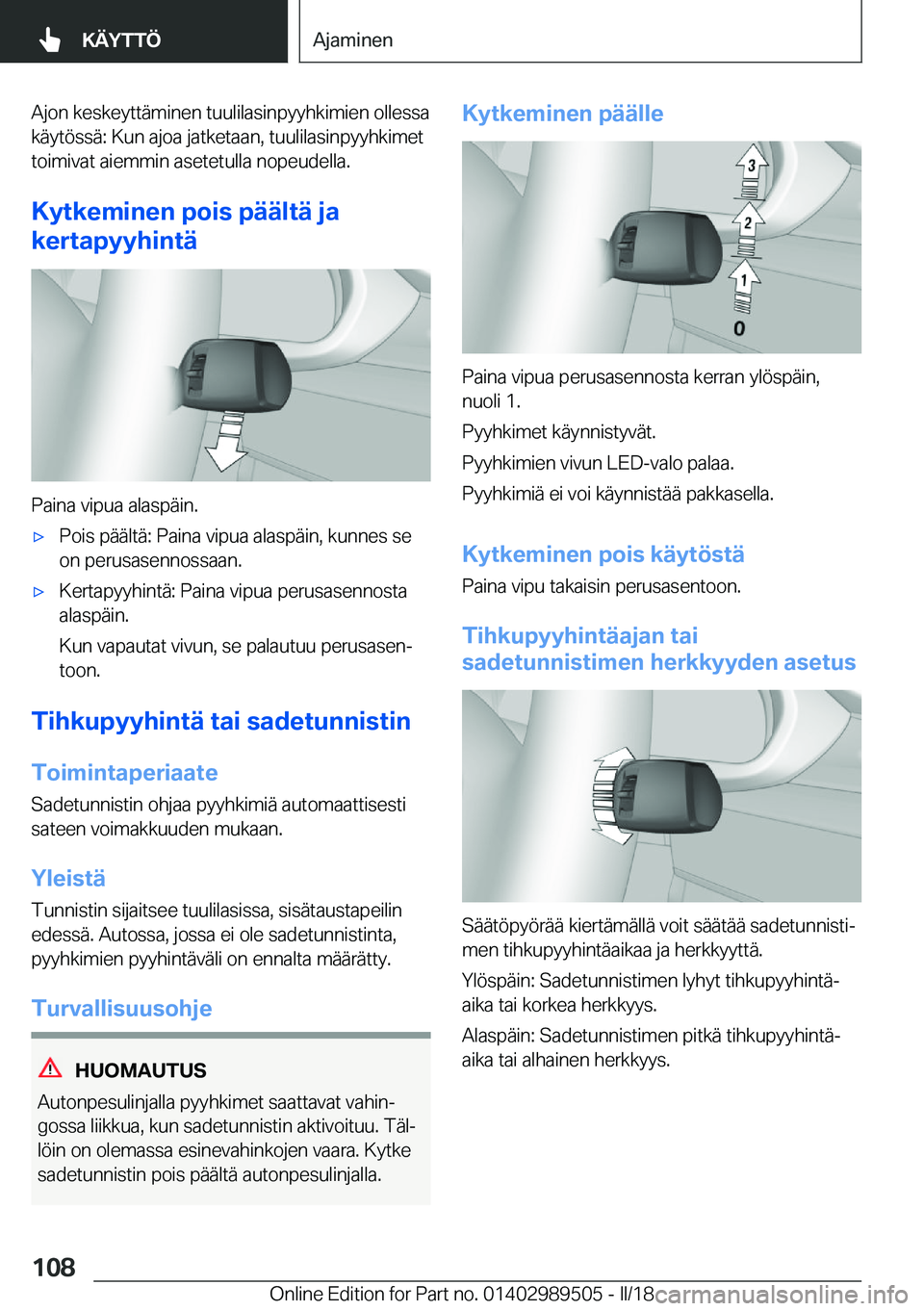 BMW M3 2018  Omistajan Käsikirja (in Finnish) �A�j�o�n� �k�e�s�k�e�y�t�t�