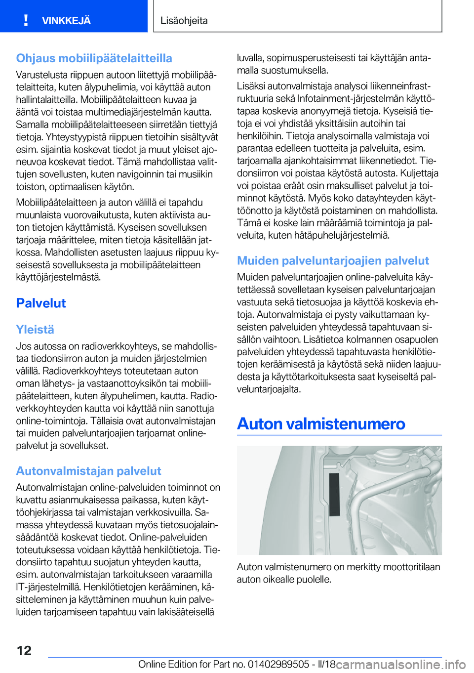 BMW M3 2018  Omistajan Käsikirja (in Finnish) �O�h�j�a�u�s��m�o�b�i�i�l�i�p�