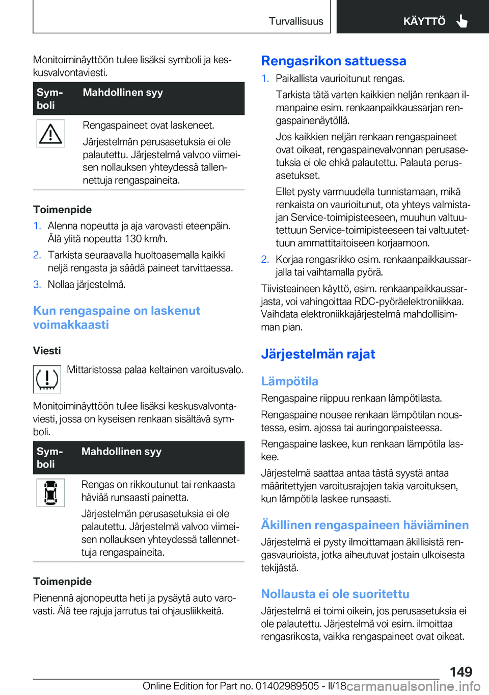BMW M3 2018  Omistajan Käsikirja (in Finnish) �M�o�n�i�t�o�i�m�i�n�