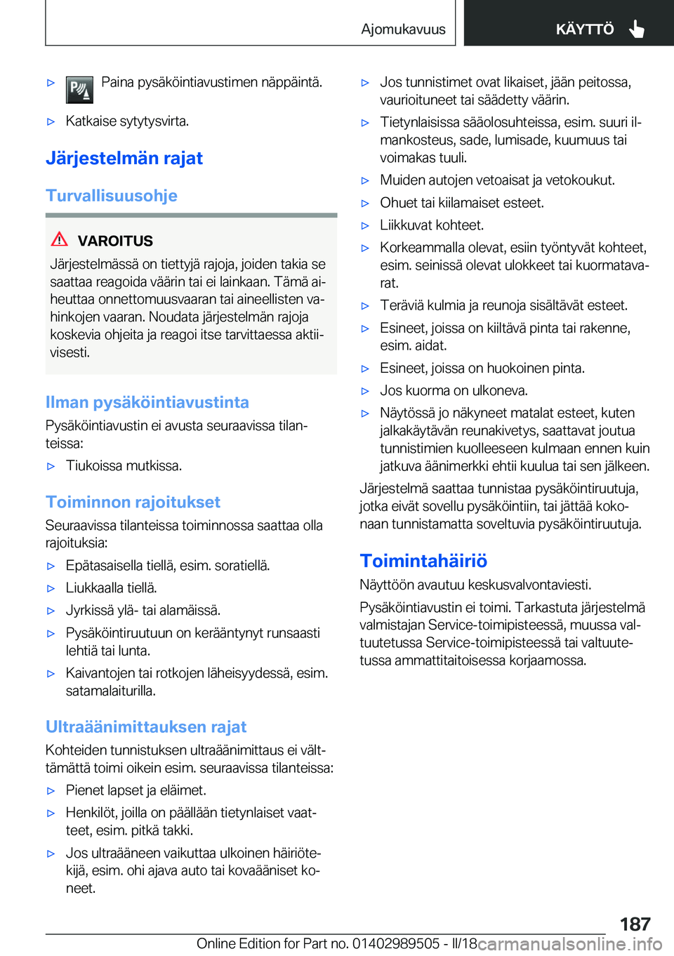 BMW M3 2018  Omistajan Käsikirja (in Finnish) 'x�P�a�i�n�a� �p�y�s�