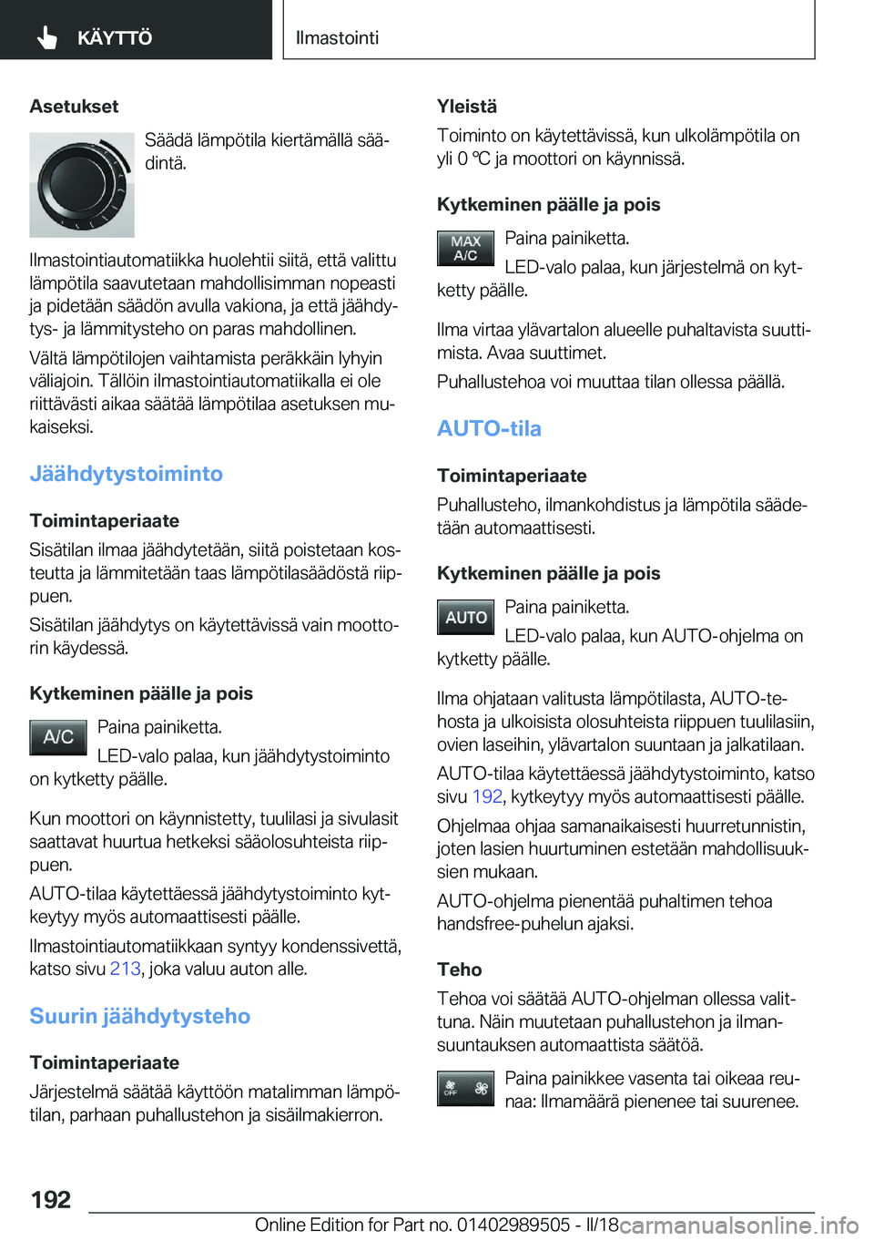 BMW M3 2018  Omistajan Käsikirja (in Finnish) �A�s�e�t�u�k�s�e�t�S�