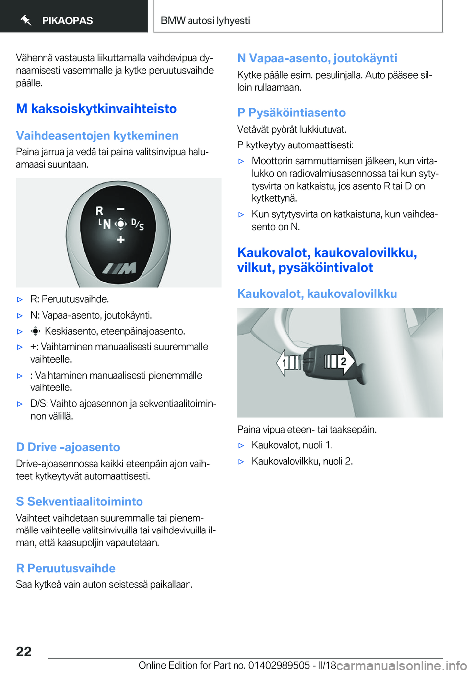 BMW M3 2018  Omistajan Käsikirja (in Finnish) �V�
