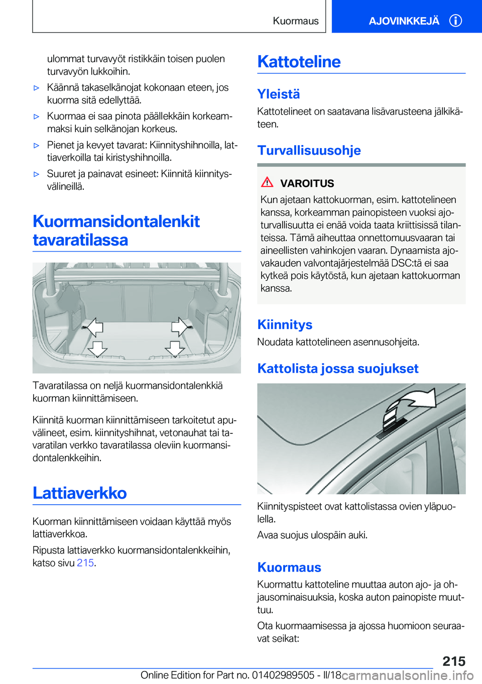 BMW M3 2018  Omistajan Käsikirja (in Finnish) �u�l�o�m�m�a�t� �t�u�r�v�a�v�y�