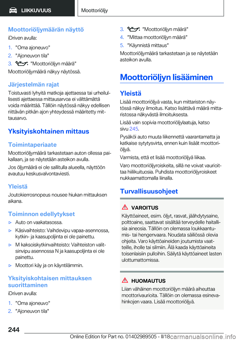 BMW M3 2018  Omistajan Käsikirja (in Finnish) �M�o�o�t�t�o�r�i�