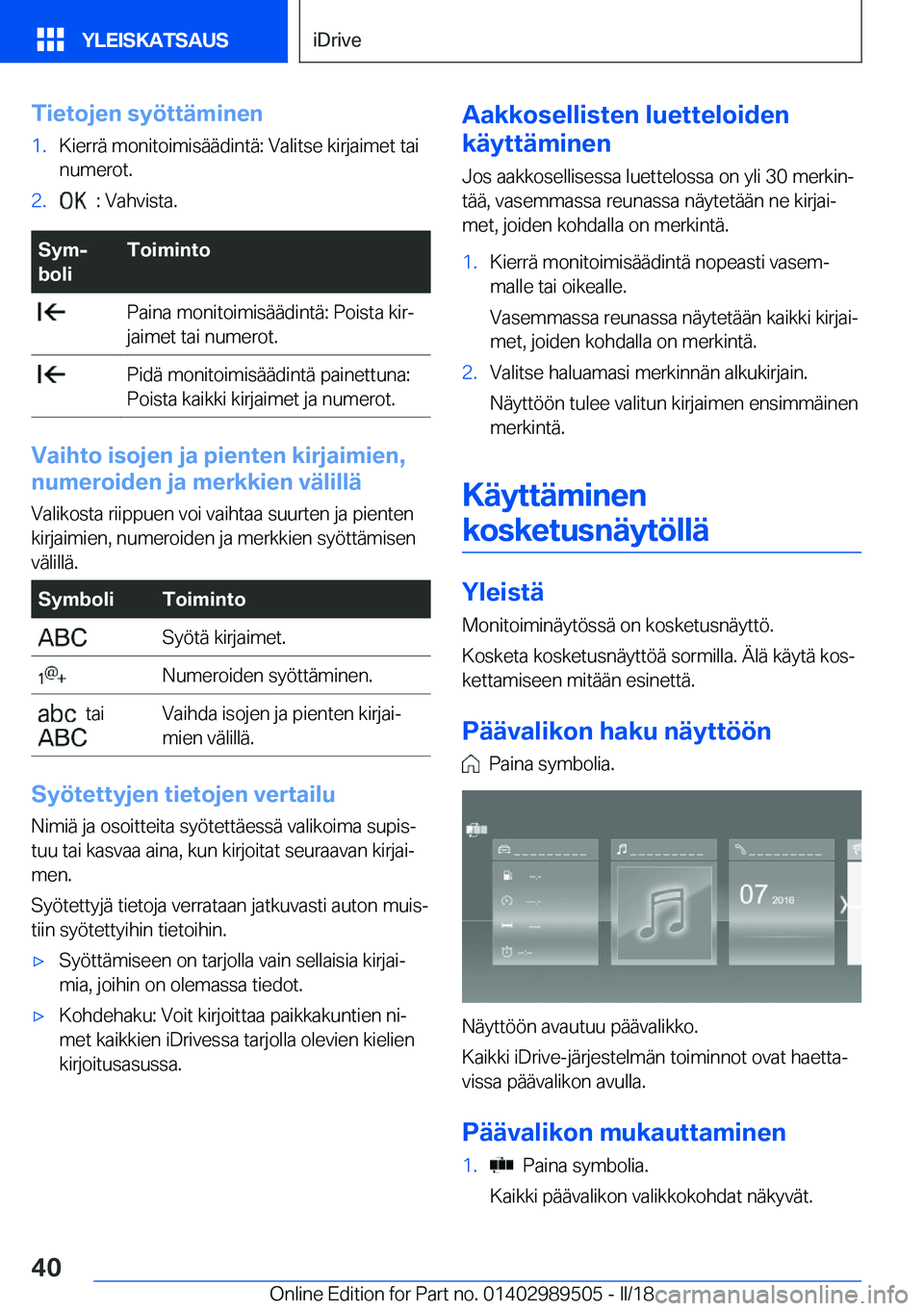 BMW M3 2018  Omistajan Käsikirja (in Finnish) �T�i�e�t�o�j�e�n��s�Z�