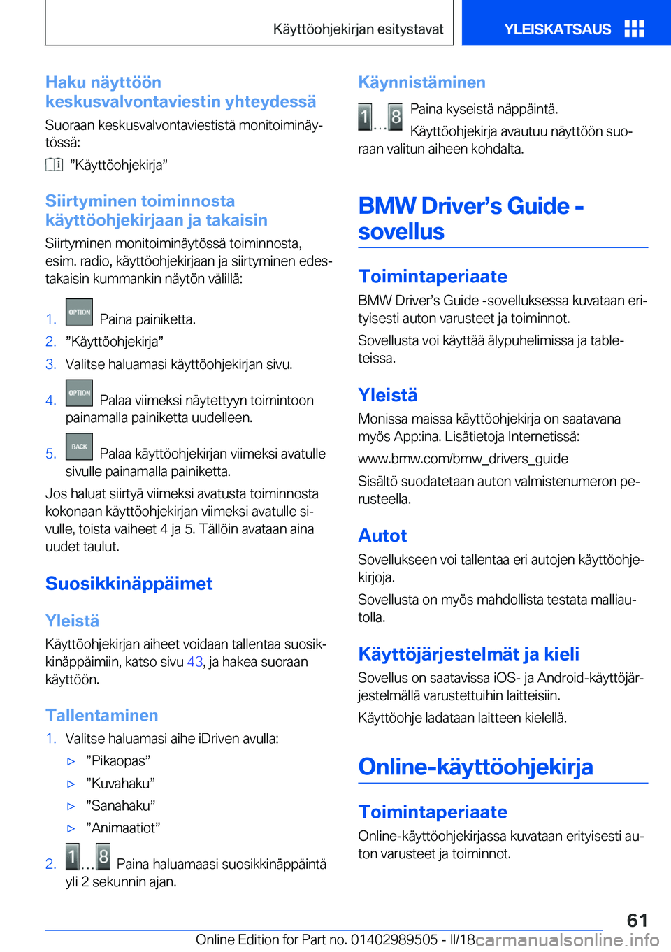 BMW M3 2018  Omistajan Käsikirja (in Finnish) �H�a�k�u��n�