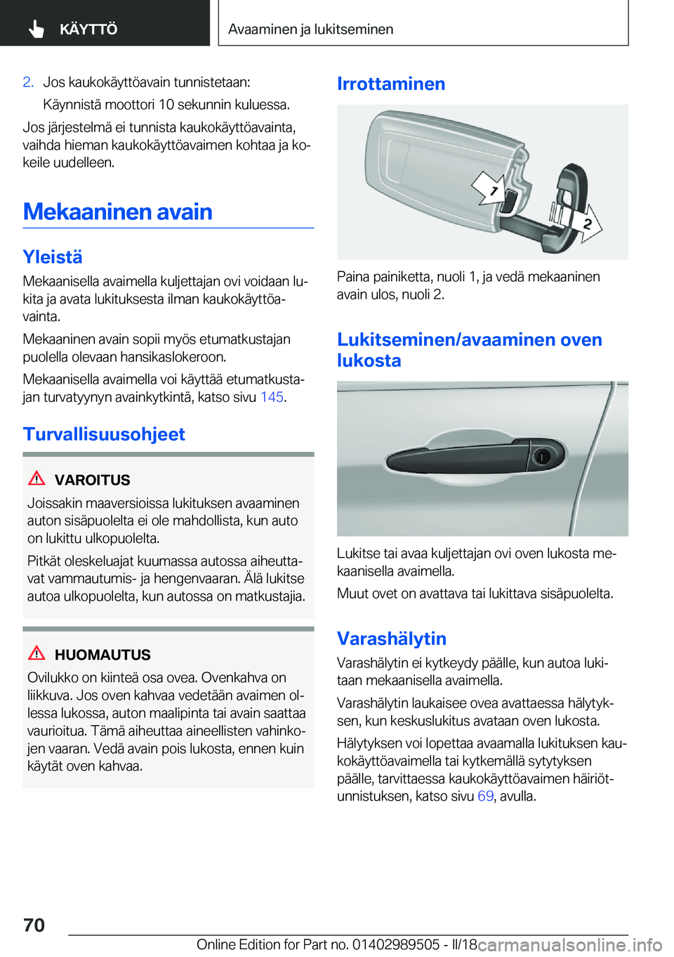 BMW M3 2018  Omistajan Käsikirja (in Finnish) �2�.�J�o�s� �k�a�u�k�o�k�