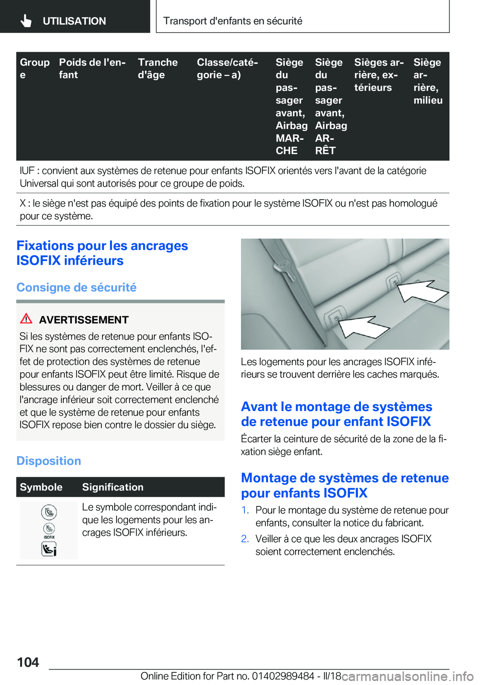 BMW M3 2018  Notices Demploi (in French) �G�r�o�u�p
�e�P�o�i�d�s��d�e��l�'�e�nj
�f�a�n�t�T�r�a�n�c�h�e
�d�'�