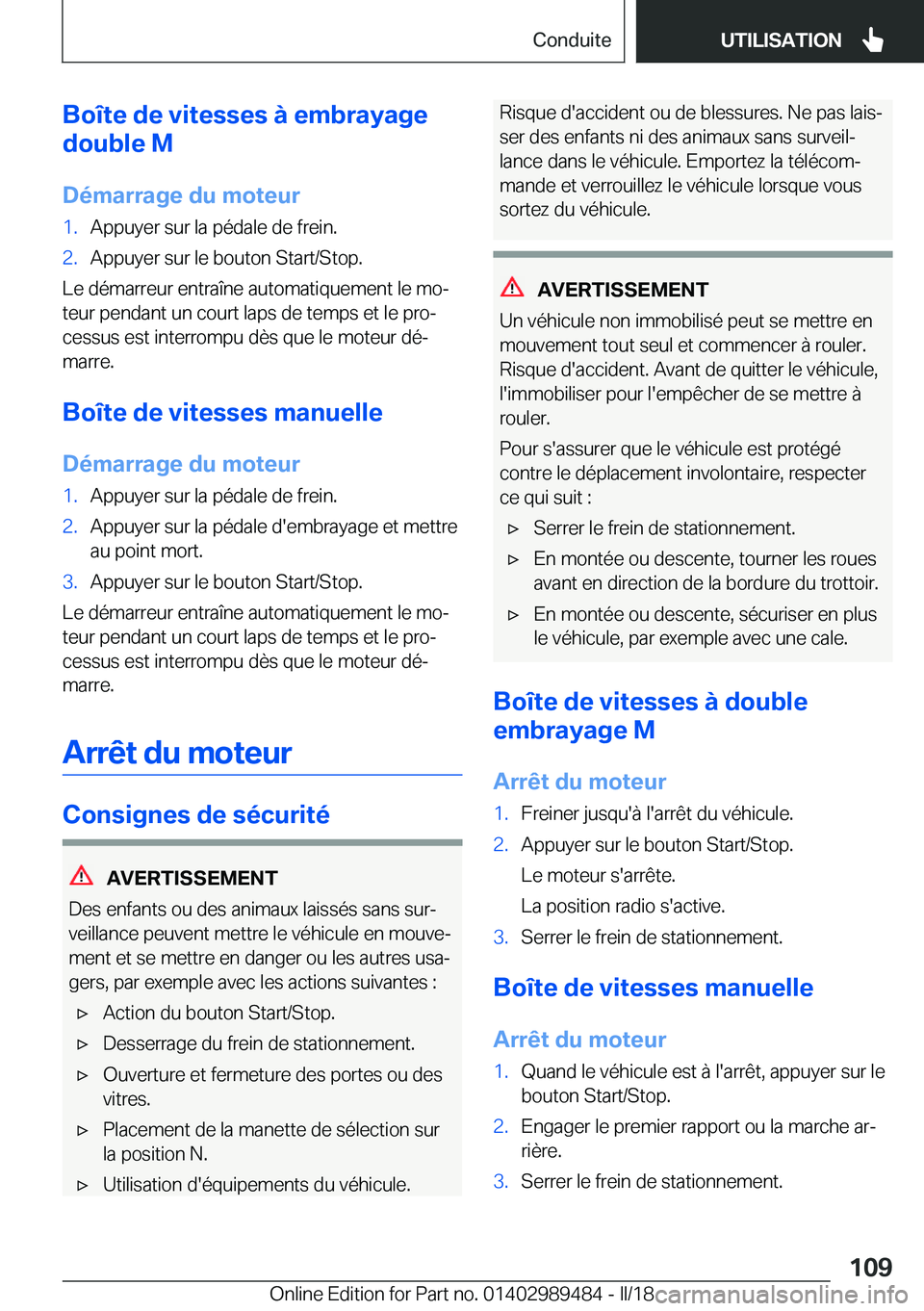 BMW M3 2018  Notices Demploi (in French) �B�o�